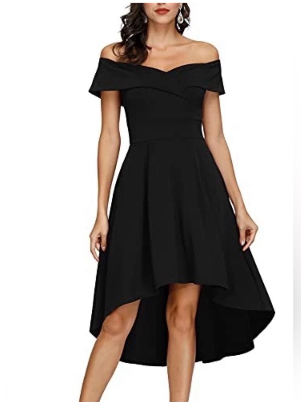 JASAMBAC Skater Dress for Women Short Sleeve Off Shoulder black size L